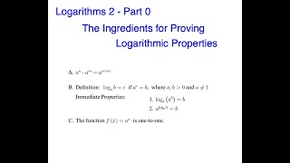 Logarithms 2 -- Part 0 (The Ingredients)