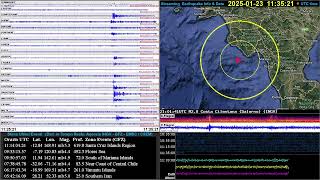 earthquake Mw 5.57 Santa Cruz Islands Region 2025-01-23 11:14:04Z Depth 631 km Local 22:14:04 GMT+11