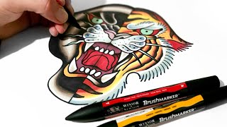 Tattoo Design How to Draw a TIGER PANTHER face Split!