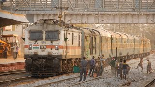 LGD WAP 7 with 12736 YPR SC Garib Rath Express accelerates at Rajanukunte ~ INDIAN RAILWAYS