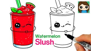 How to Draw a Watermelon Slushy Drink 🍉