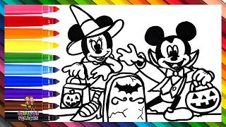 Dibuja y Colorea A Mickey Mouse Y Minnie Mouse Durante Halloween ⚫⚫🎃⚫🎀⚫🧛🧙‍♀️👻 Dibujos Para Niños