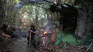 7 Day Survival Challenge: (No food, no water) Bamboo Survival Shelter, Catch and Cook