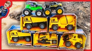 Construction Trucks Toy Unboxing - Monster Trucks and Diggers