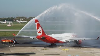 LAST AIR BERLIN Airbus A330 DEPARTURE with a WATER CANON (4K)