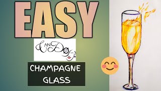 How To Draw A Champagne Glass Step By Step For Beginners | Faber-Castell Color Pencil Set Revealing