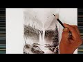 Waterfall nature landscape scenery drawing by pencil with easy ways.