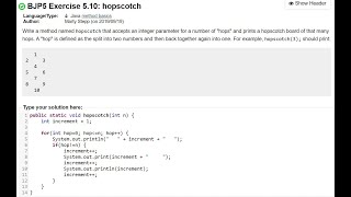 Java Practice It | Exercise 5.10: hopscotch | method basics, for loop, if statement