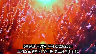 5분설교 김양일 목사 6/23/2024 그리스도 안에서 우리를 부르심 에베소서 1:3-12 하나님의말씀교회 주일설교 요약입니다