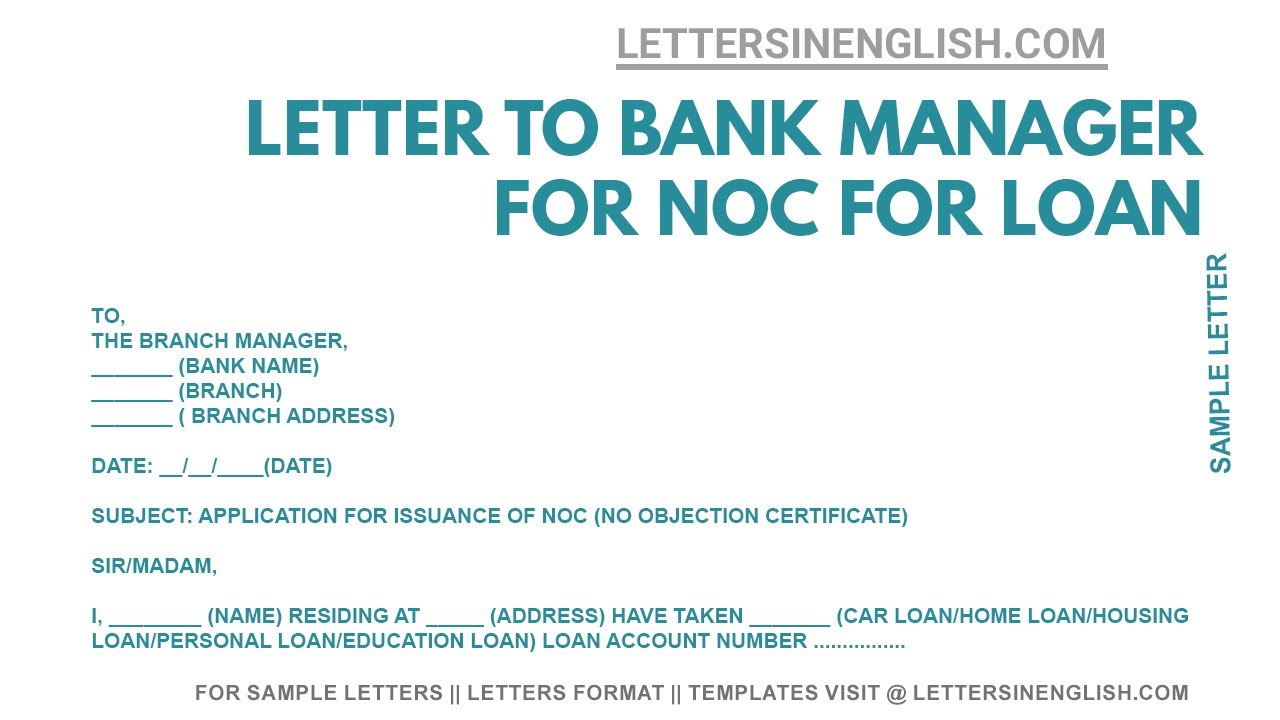 Request Letter To Bank For No Objection Certificate For Loan - Letter ...