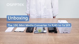 Unboxing the 10G Mini Fiber Optic Media Converter 1x RJ45 to 1x SFP | QSFPTEK