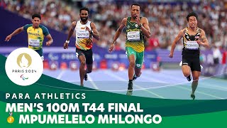 🇿🇦 Mpumelelo Mhlongo Secures Men's 100m T44 Gold | Para Athletics - Paris 2024 Paralympics