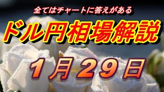 【FX】ドル円為替相場の予想と前日の動きをチャートから解説。日経平均、NYダウ、金チャートも。1月29日