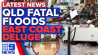 One dead, another missing in QLD floodwaters, Evacuation orders for northern NSW | 9 News Australia