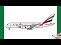 How to draw an Airbus A380 Emirates easy / drawing airbus a380 emirates airlines plane