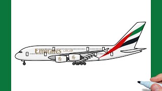 How to draw an Airbus A380 Emirates easy / drawing airbus a380 emirates airlines plane