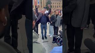 Sylvester Stallone at the Rocky steps in Philadelphia with his family. Great moment.