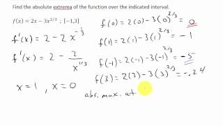 Absolute Maximum and Minimum Closed Interval Example 3