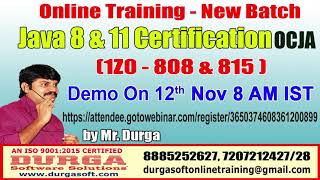 Java Certification 8 \u0026 11 OCJA (1Z0 - 808 \u0026 815 ) Online Training by Durga sir