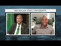 president stanley talks with msu coaches 2021 07 21