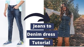 Diy Convert /Reuse Old jeans into Denim Dress | Diy recycling jeans | dress from jeans