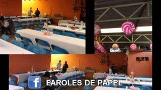 DECORACION DE BAUTIZO CON FAROLES DE PAPEL BOLA REHILETE