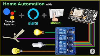Smart Home with Google Assistant & Alexa using NodeMCU ESP8266 (Manual + Voice) | IoT Projects 2021