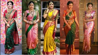 New colour combination ideas for silk Kanchipuram sarees, Beautiful New Ethnic silk saree collection