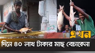 নওগাঁর আড়তে বিভিন্ন জেলা থেকে মাছ আসে | Naogaon Fish Bazar | Ekhon TV