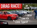 Drag race: Corolla v Civic v i30 v Leon. Forward AND reverse race!