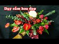 Cắm bình hoa lan Mokara mix hoa môn và hoa hồng đỏ để bàn tiệc đẹp| BMCH