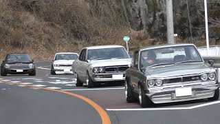 旧車集団の爆音加速サウンド　エンジンサウンド　ハコスカやケンメリ、ダットサンなど