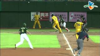 20131010 CPBL 獅VS象 6下 兄弟下強迫取分戰術,高志綱識破做了一個pitch out 陳江和丟出棒子才點到球