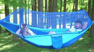 2021 Camping Hammock with Mosquito Net Pop Up Light Portable Outdoor Parachute Hammocks Swing Sleepi