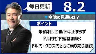 【FX｜今晩の見通し】米債利回り低下は止まらず、ドル円も下落基調続く。ドル円・クロス円ともに戻り売り継続。 2022年8月2日（火）