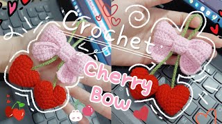 Crochet Cherry Bow 🍒 | Crochet Bow Keychain 🎀🍒 | Móc len Nơ Cherry Trái tim bằng len | Lem'n Do