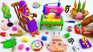 DIY How to Make Polymer Clay Miniature Sewing Machine Set, Doll | Sewing Tools and Accessories | diy