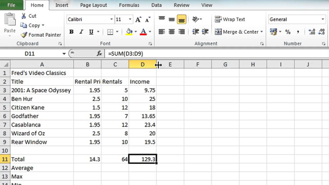 Excel 2010 Tutorial For Beginners #4 - AutoSum Function (Microsoft ...