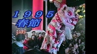 あまり見えませんが、獅子舞 舞狮 Lion Dance 横浜中華街 おそらく １９９５年春節 カウントダウン 横濱中華學院校友會