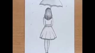 How to draw girl with umbrella | pencil✏ art |  छतरी🌂 वाली लड़की का ड्राईंग... Drawing