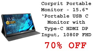 Corprit Portable Monitor - 15.6“ Portable USB C Monitor with Type-C HDMI DP Input, 1080P FHD 70% OFF