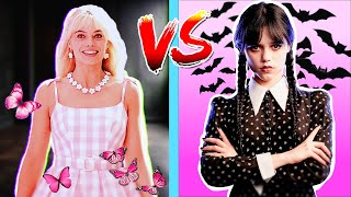 BLACK VS PINK WEDNESDAY ADDAMS AND BARBIE (THEY FIGHT EACH OTHER!!)