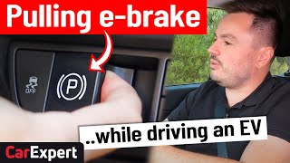 Pulling the emergency brake (handbrake) in an EV - what happens is surprising!