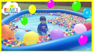 BALLOON POP SURPRISE TOYS CHALLENGE giant ball pit in Huge pool Kinder Egg Disney Cars Toys NEW
