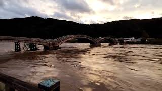 錦帯橋（台風で超増水中！）山口県岩国市岩国