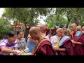 monks receiving alms food myanmar