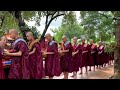 monks receiving alms food myanmar