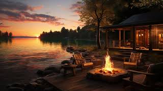 Cozy Camping by the Forest on Lakeside Ambience with Relaxing Campfire, Birdsong and Lakeshore Sound