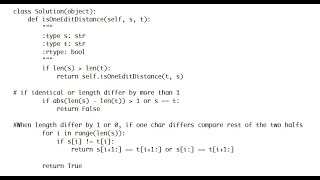 One Edit Distance | Arrays & Strings | Leetcode | Python