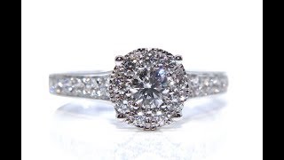 18ct White Gold Diamond Vintage Halo Engagement Ring 0.83ct